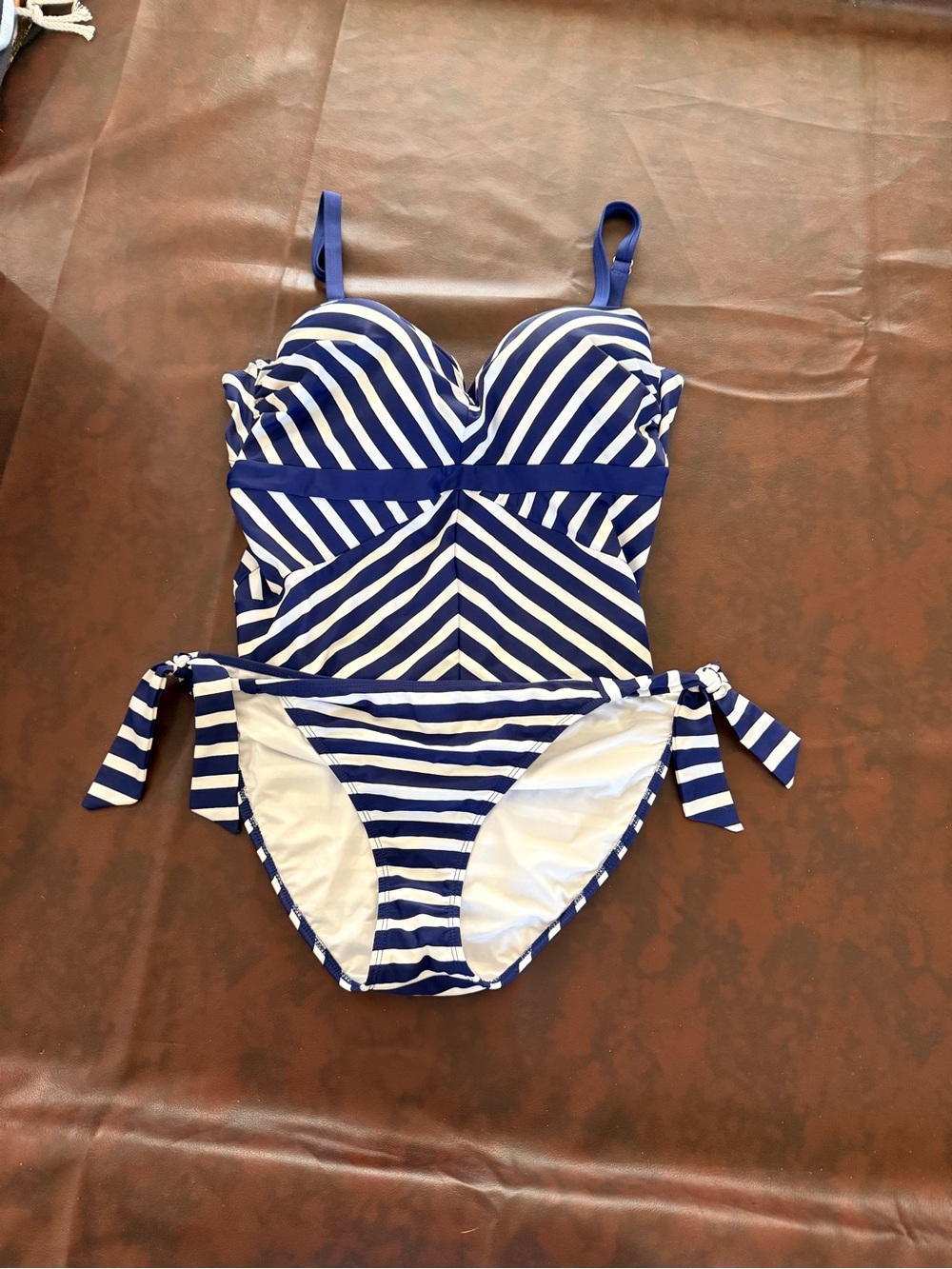 VENUS Navy and White Striped Bikini Top